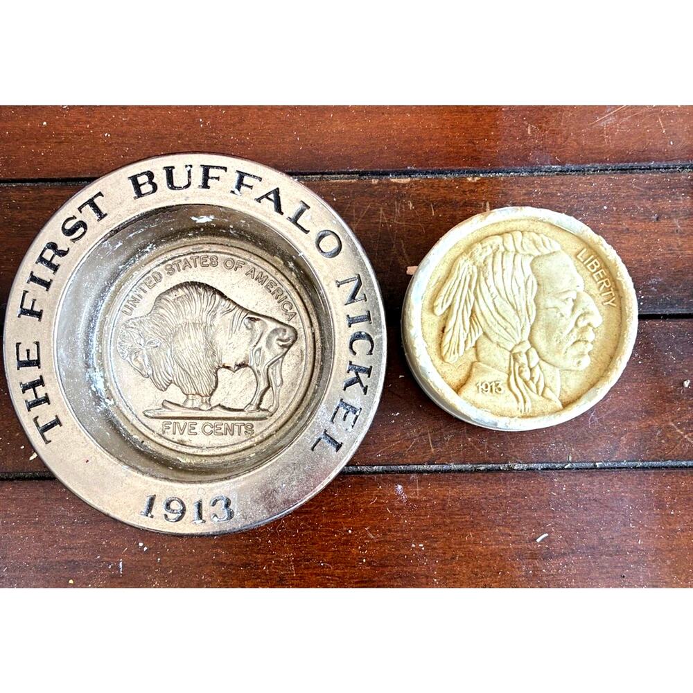 Buffalo Nickel Ash Tray SOLID METAL Collector Cigar Aficionado Avon Plus Soap